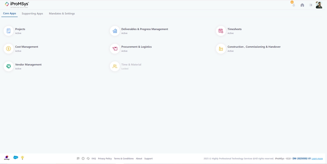 Project dashboard screenshot
